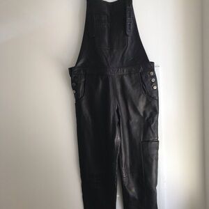 Women's Black Leather Overalls
